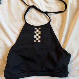 Black Halter Crop Top with Lattice Accent - California Kisses